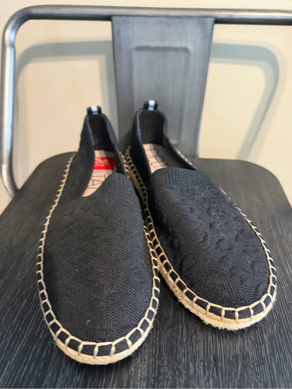 Deltan Black Knit Espadrille Flats Size 6.5